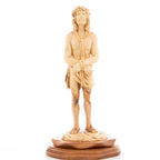 Jesus Christ statue hand carved from Bethlehem olive wood, 13 inch front view of the olive wood masterpiece