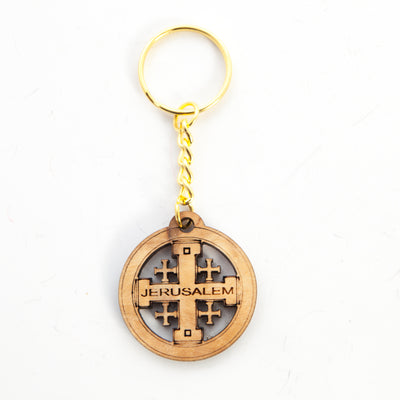 Jerusalem Cross, Christian Keychain, Olive Wood from Bethlehem