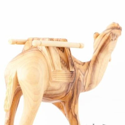Olive Wood Keeling Camel with Harness - Statuettes - Bethlehem Handicrafts