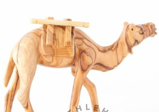 religious olive wood statue hand carved in Bethlehem, 4.7 inch back view of the olive wood sculpture