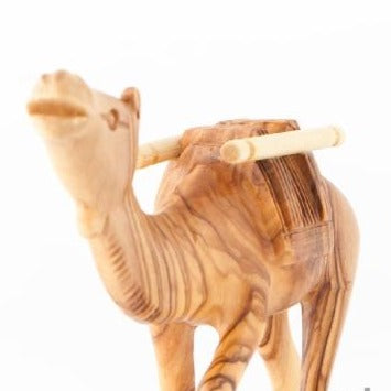 Olive wood nativity scene hand carved in Bethlehem, 5.3 inch back view of the olive wood sculpture