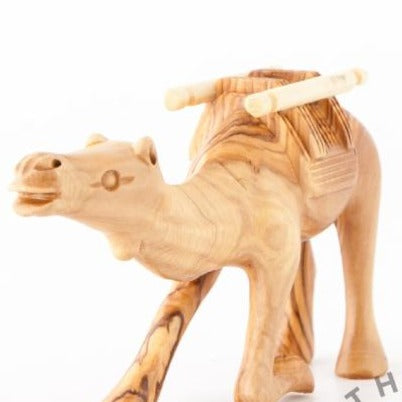 Olive Wood Carved Keeling Camel with Harness - Statuettes - Bethlehem Handicrafts