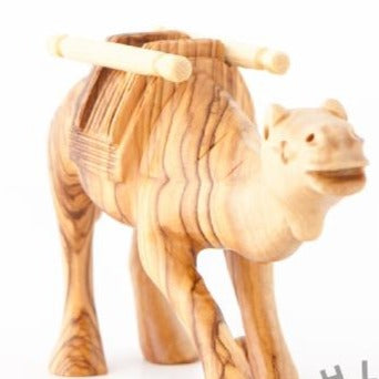 Olive Wood Carved Keeling Camel with Harness - Statuettes - Bethlehem Handicrafts