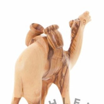 Olive wood nativity scene hand carved in Bethlehem, 4 inch side angle of the olive wood sculpture