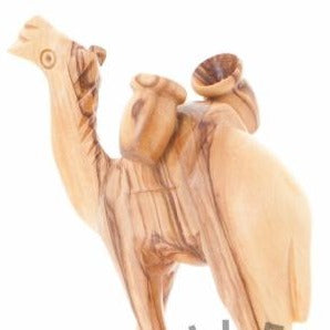 Olive wood nativity scene hand carved in Bethlehem, 4 inch close detail of the hand carved work