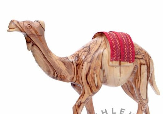 Olive Wood Camel with Red Saddle - Statuettes - Bethlehem Handicrafts
