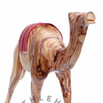 Olive Wood Camel with Red Saddle - Statuettes - Bethlehem Handicrafts