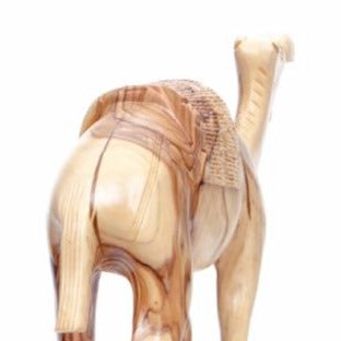 Olive wood nativity scene hand carved in Bethlehem, 13.4 inch three quarter view of the religious piece