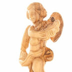 Olive wood nativity scene hand carved in Bethlehem, 7.7 inch three quarter view of the religious piece