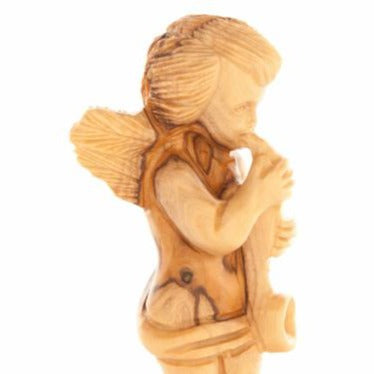 Olive wood nativity scene hand carved in Bethlehem, 6.1 inch three quarter view of the religious piece