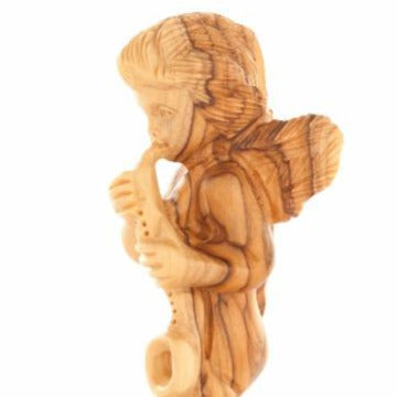 Olive wood nativity scene hand carved in Bethlehem, 6.1 inch close detail of the hand carved work