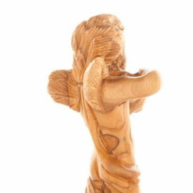 Olive wood nativity scene hand carved in Bethlehem, 6.3 inch back view of the olive wood sculpture