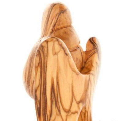 Angel olive wood statue hand carved in Bethlehem, 6.3 inch back view of the olive wood sculpture