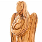 Angel olive wood statue hand carved in Bethlehem, 6.3 inch detail of the carved figure