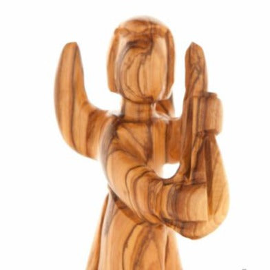 Olive wood nativity scene hand carved in Bethlehem, 5.1 inch close detail of the hand carved work