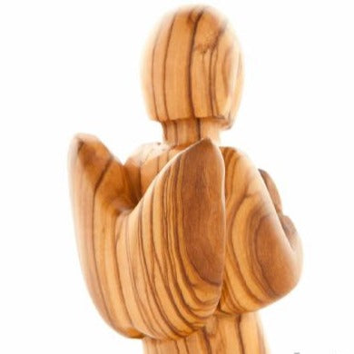 Angel olive wood statue hand carved in Bethlehem, 5.1 inch natural light photo of the piece