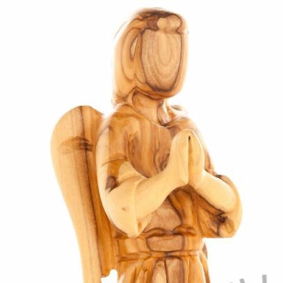 Olive wood nativity scene hand carved in Bethlehem, 7.5 inch three quarter view of the religious piece
