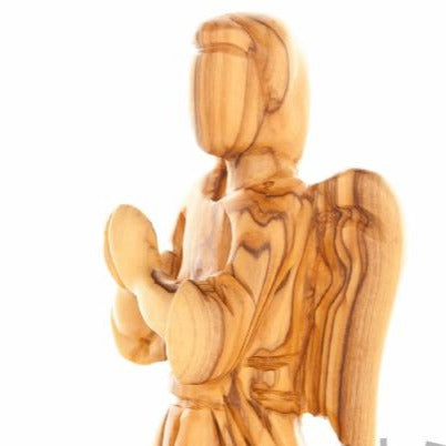 Olive wood nativity scene hand carved in Bethlehem, 7.5 inch back view of the olive wood sculpture