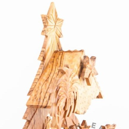 Olive Wood Nativity Set Christmas Tree Large - Statuettes - Bethlehem Handicrafts