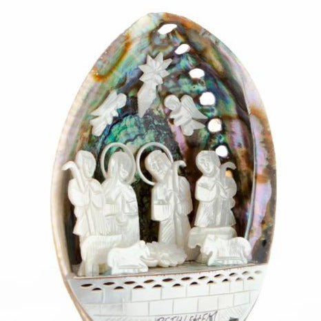 Egg-Shaped Abalone Shell Nativity Scene (Large) - Statuettes - Bethlehem Handicrafts