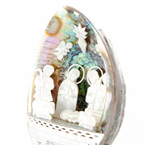 Egg-Shaped Abalone Shell Nativity Scene (Large) - Statuettes - Bethlehem Handicrafts