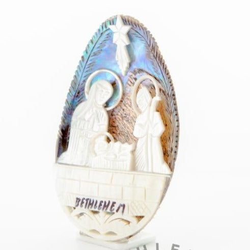 Egg-Shaped Colorful Mother of Pearl Nativity Scene - Statuettes - Bethlehem Handicrafts