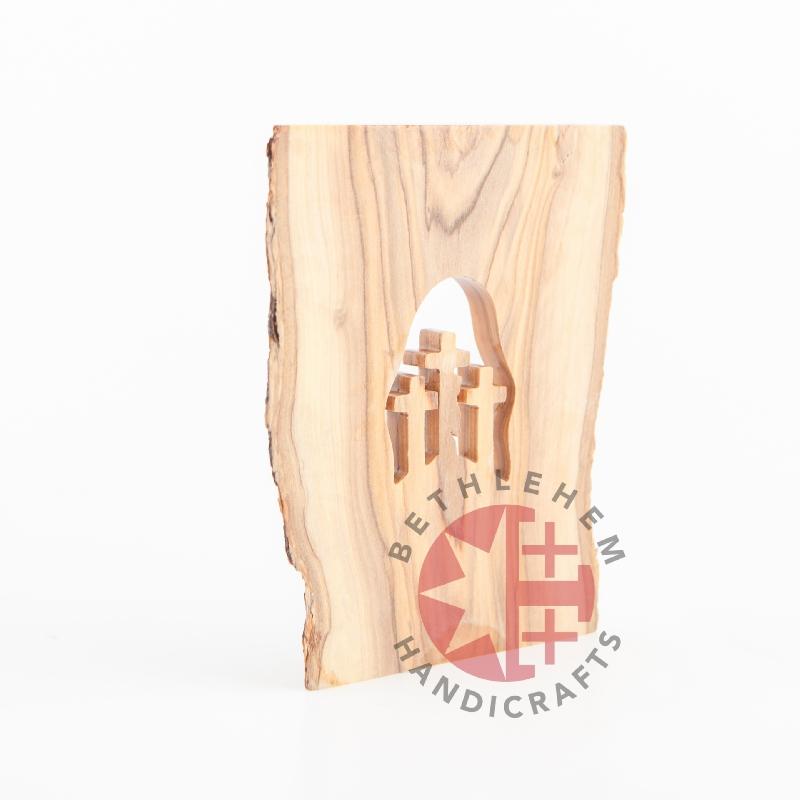 Olive wood Christmas ornament hand carved in Bethlehem, detail of the carved base