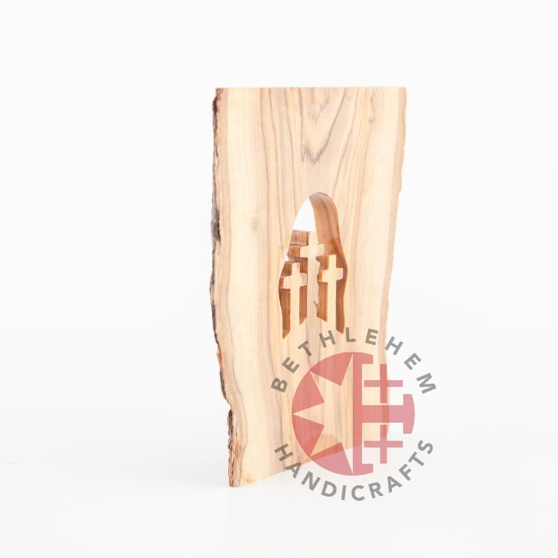 Olive wood Christmas ornament hand carved in Bethlehem, full height view of the masterpiece