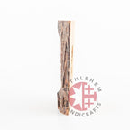 Olive wood Christmas ornament hand carved in Bethlehem, display angle of the Holy Land piece