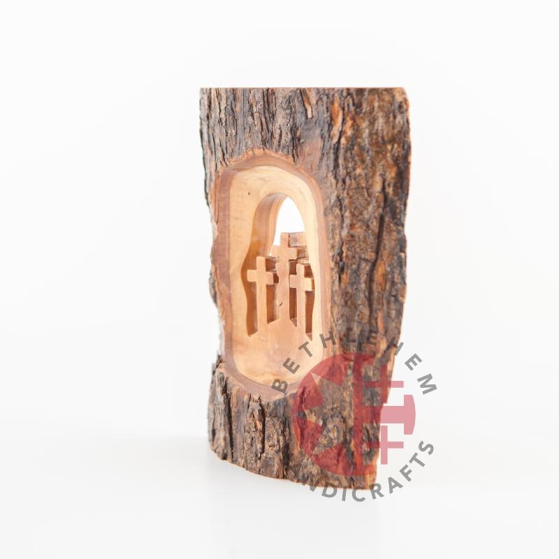 Olive wood Christmas ornament hand carved in Bethlehem, complete view of the Bethlehem hand carved piece