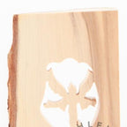 Olive wood Christmas ornament hand carved in Bethlehem, three quarter view of the religious piece