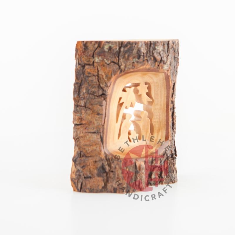 Olive Wood Bark Nativity Scene Ornament - Specialty - Bethlehem Handicrafts