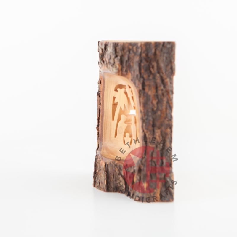 Olive Wood Bark Nativity Scene Ornament - Specialty - Bethlehem Handicrafts