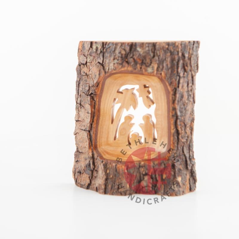 Olive Wood Bark Nativity Scene Ornament - Specialty - Bethlehem Handicrafts