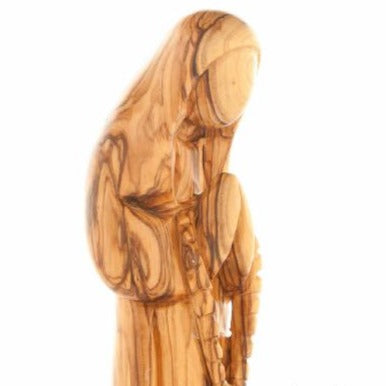 Olive wood rosary hand made in Bethlehem Holy Land, 9.1 inch side angle of the olive wood sculpture