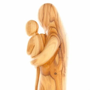 Virgin Mary olive wood statue from Bethlehem hand carved, close detail of the hand carved work