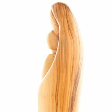 Virgin Mary olive wood statue from Bethlehem hand carved, 9.1 inch back view of the olive wood sculpture
