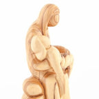 Pieta statue hand carved from Bethlehem olive wood, 6.3 inch close detail of the hand carved work