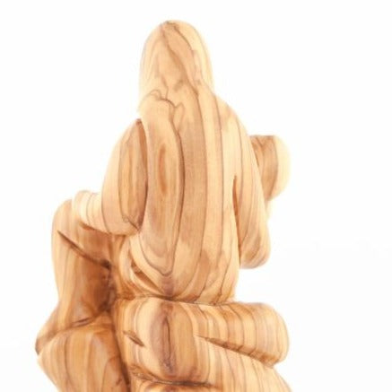 Pieta statue hand carved from Bethlehem olive wood, 6.3 inch back view of the olive wood sculpture