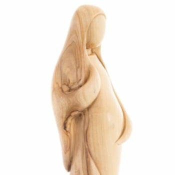 Our Lady olive wood statue from Bethlehem hand carved, 11 inch close detail of the hand carved work