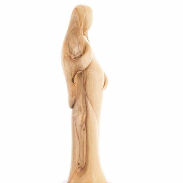 Our Lady olive wood statue from Bethlehem hand carved, 11 inch back view of the olive wood sculpture