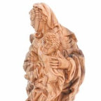 Virgin Mary olive wood statue from Bethlehem hand carved, 14.25 inch three quarter view of the religious piece