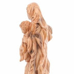 Virgin Mary olive wood statue from Bethlehem hand carved, 14.25 inch close detail of the hand carved work