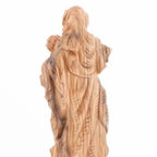 Virgin Mary olive wood statue from Bethlehem hand carved, 14.25 inch back view of the olive wood sculpture