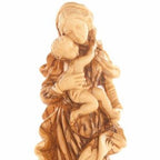 Virgin Mary olive wood statue from Bethlehem hand carved, 11.4 inch three quarter view of the religious piece