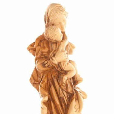 Virgin Mary olive wood statue from Bethlehem hand carved, 11.4 inch close detail of the hand carved work