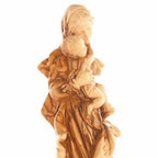 Virgin Mary olive wood statue from Bethlehem hand carved, 11.4 inch close detail of the hand carved work