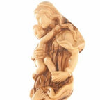 Virgin Mary olive wood statue from Bethlehem hand carved, 11.4 inch back view of the olive wood sculpture