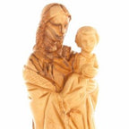 Virgin Mary olive wood statue from Bethlehem hand carved, 10 inch close detail of the hand carved work