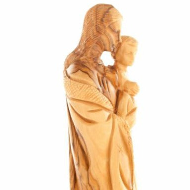 Virgin Mary olive wood statue from Bethlehem hand carved, 10 inch back view of the olive wood sculpture